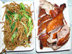 Fideos con verduras y pato, 13 yuans, puesto callejero en Shanghai
