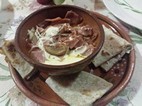 Cazuelita de papas, jamón y queso